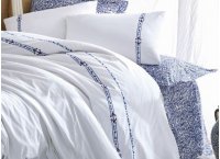 Постельное белье сатин с вышивкой Cotton Box - Majestic Delmor Lacivert (Турция), евро